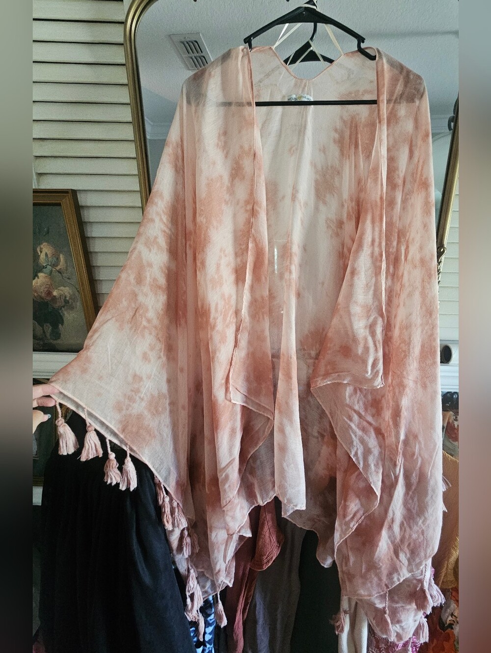 Woven Heart Blush Pink Tie-Dye Tassel Kimono Cover-Up | One Size | Boho Festival